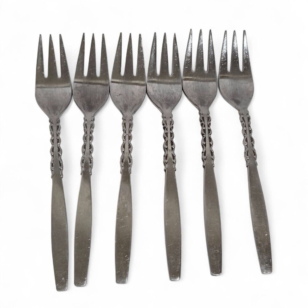 International Lyon Stainless Steel ALHAMBRA Set of‎ 6 Salad forks MCM Comb. Ship